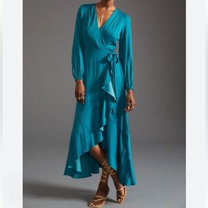 Anthropologie Maeve V-Neck Wrap Maxi Dress Turquoise Size Small NWT